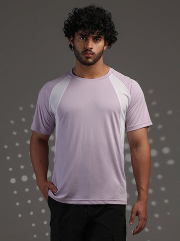 Men's Half Sleeves Dry Fit Gym T-shirt Lavender White