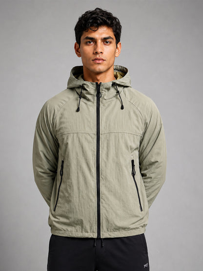 Men’s Green Lightweight Hooded Windcheater Jacket