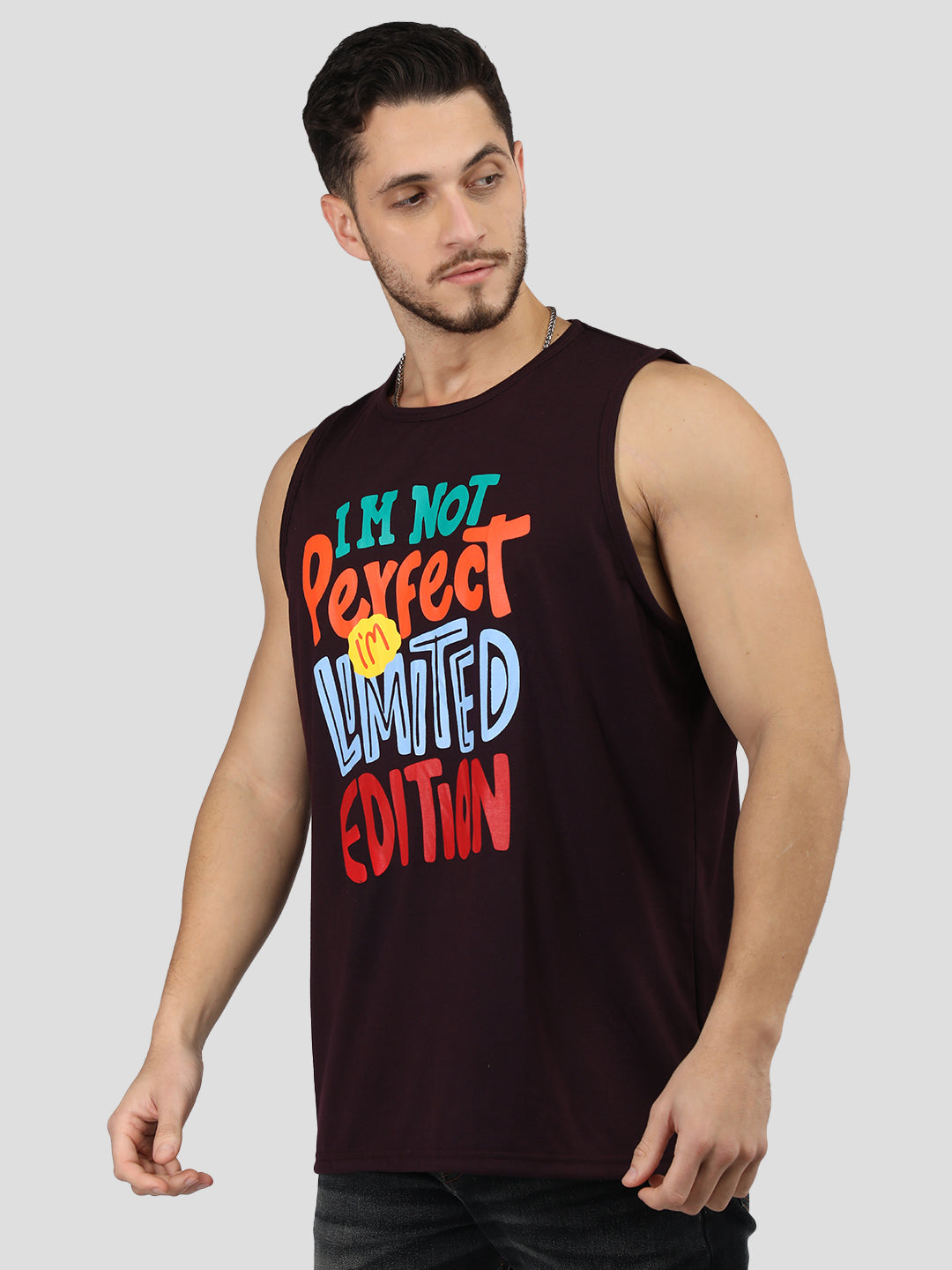 Men Violet Printed Gym Tank Tops Sports Sleeveless Vest