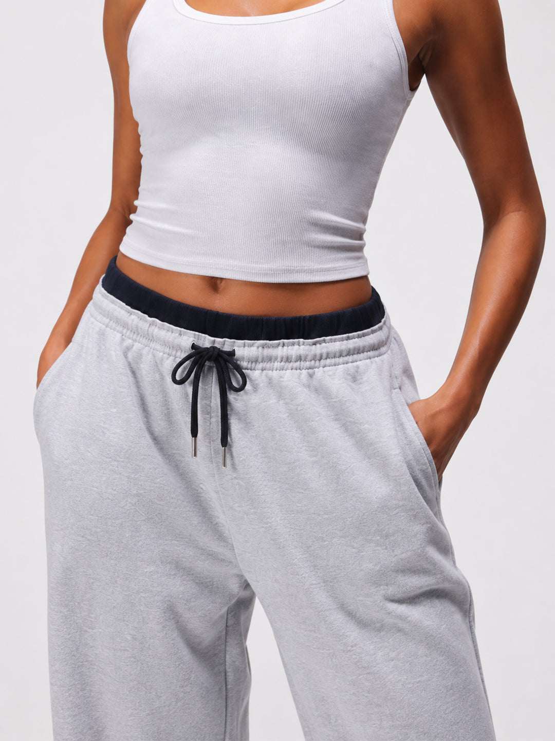 Women Relaxed Fit Wide Leg Trackpants Light Grey