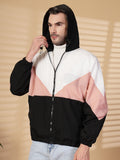 Men Colourblocked Hooded Windcheater Oversized Sports Jacket