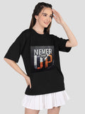 Women Oversized Round Neck Drop Shoulder Printed Cotton T-Shirt