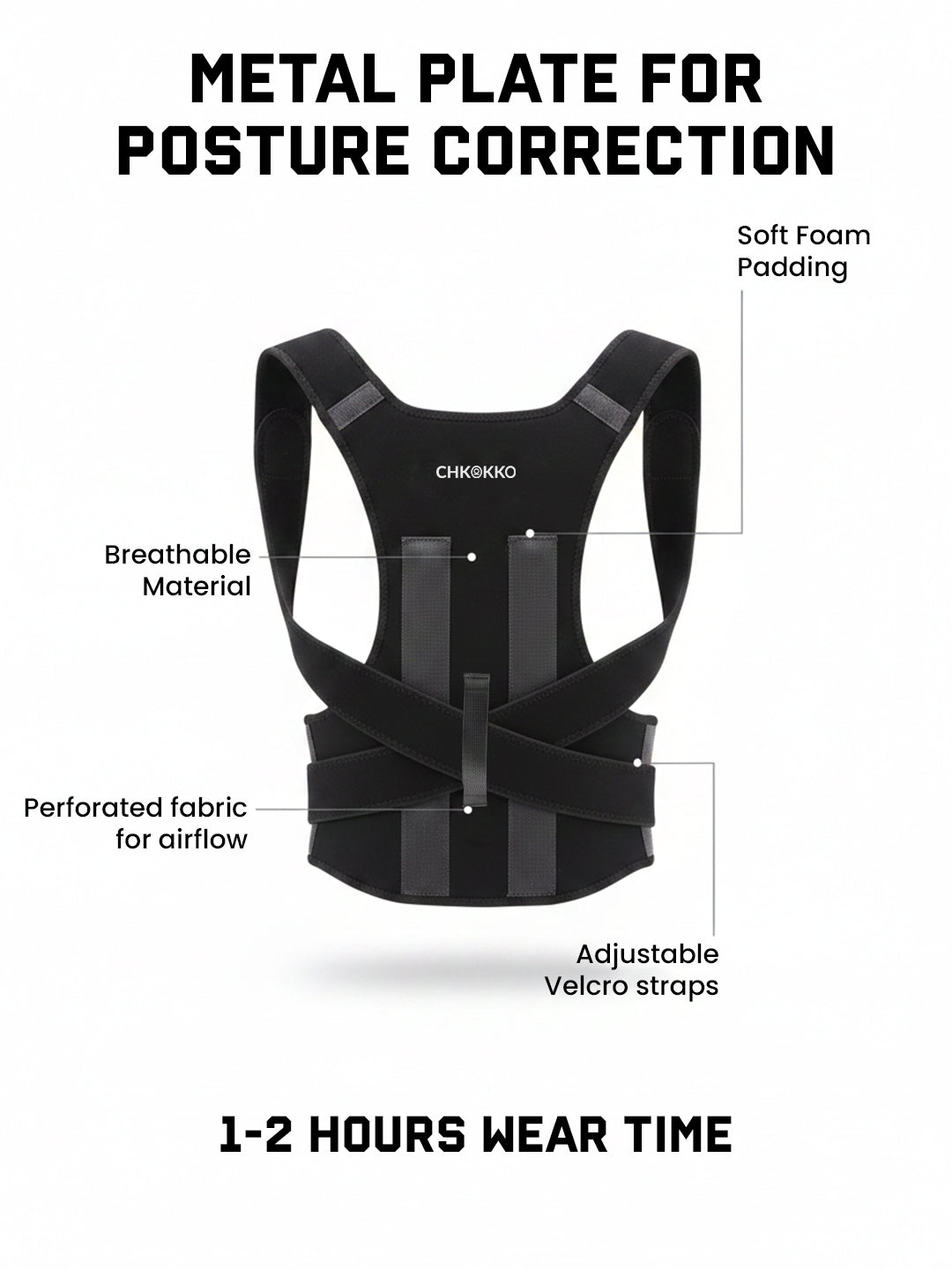CHKOKKO Posture Corrector Belt for Men & Women | Adjustable Upper Back & Spine Support Brace