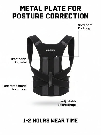 CHKOKKO Posture Corrector Belt for Men & Women | Adjustable Upper Back & Spine Support Brace