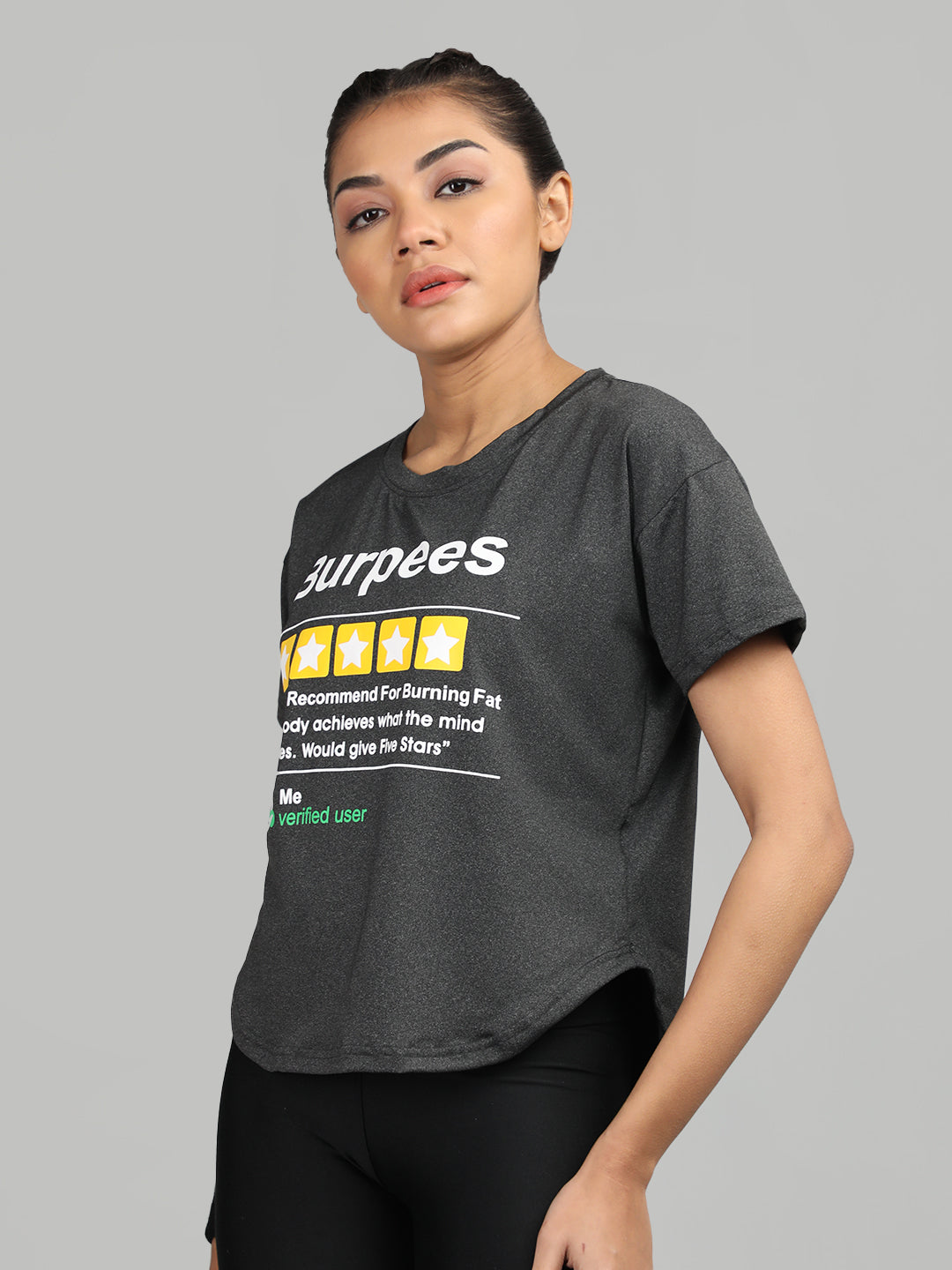 Women Round Neck Dry Fit Gym Sports T-Shirt Anthra