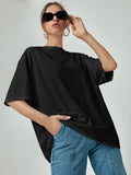 Women Oversized Cotton Solid Round Neck Tshirts