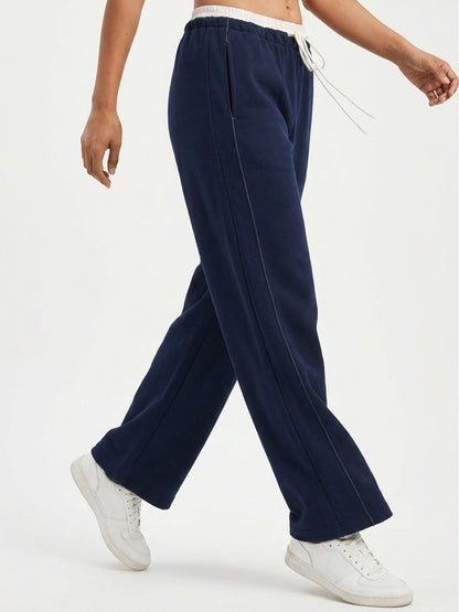 Women Relaxed Fit Wide Leg Trackpants Navy