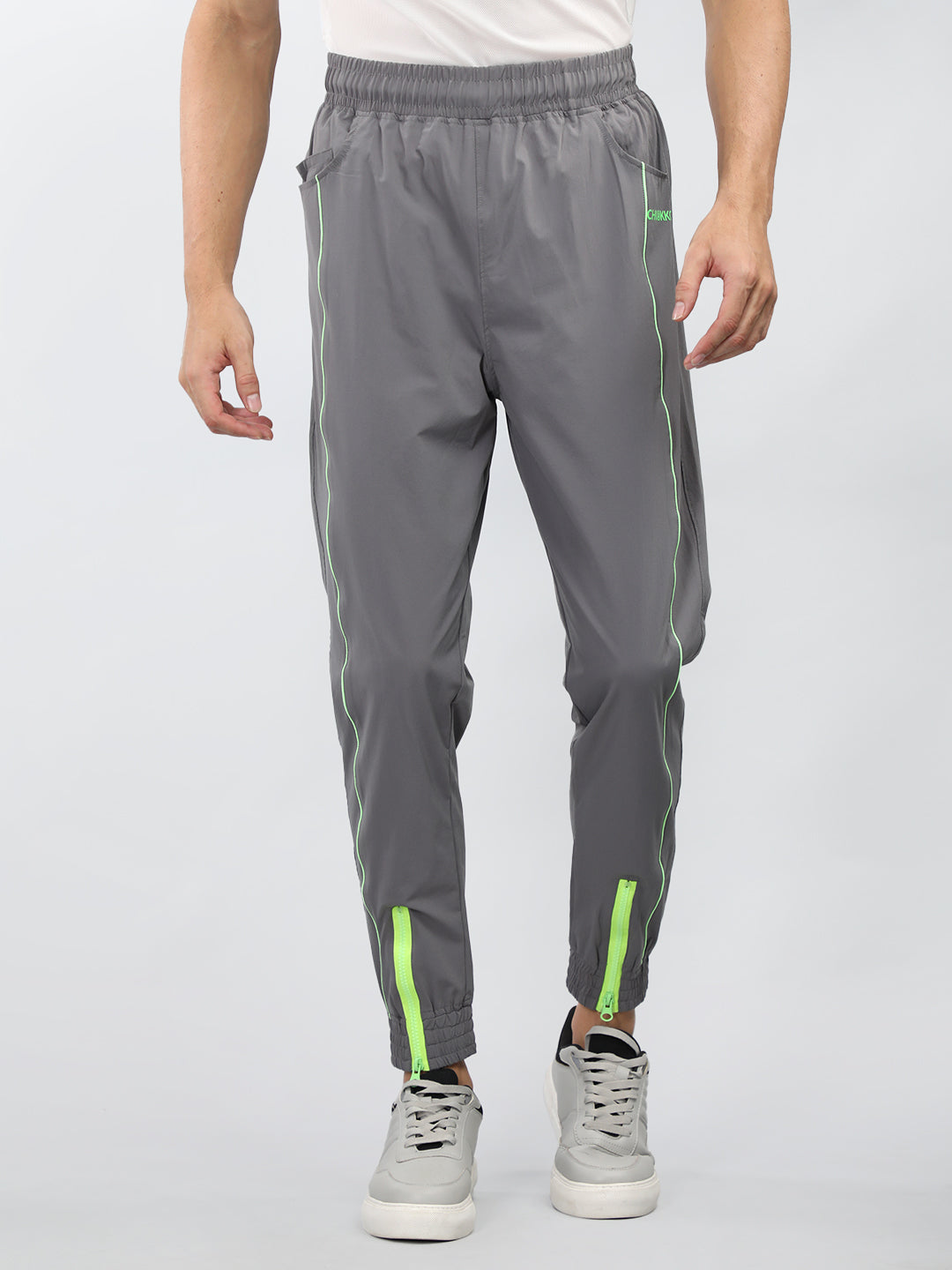 Men's Slate Green Neon Sports Trackpant With Pocket | CHKOKKO