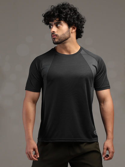Men's Half Sleeves Dry Fit Gym T-shirt Black Grey