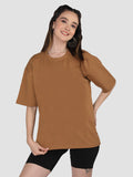 Women Oversized Cotton Solid Round Neck Tshirts