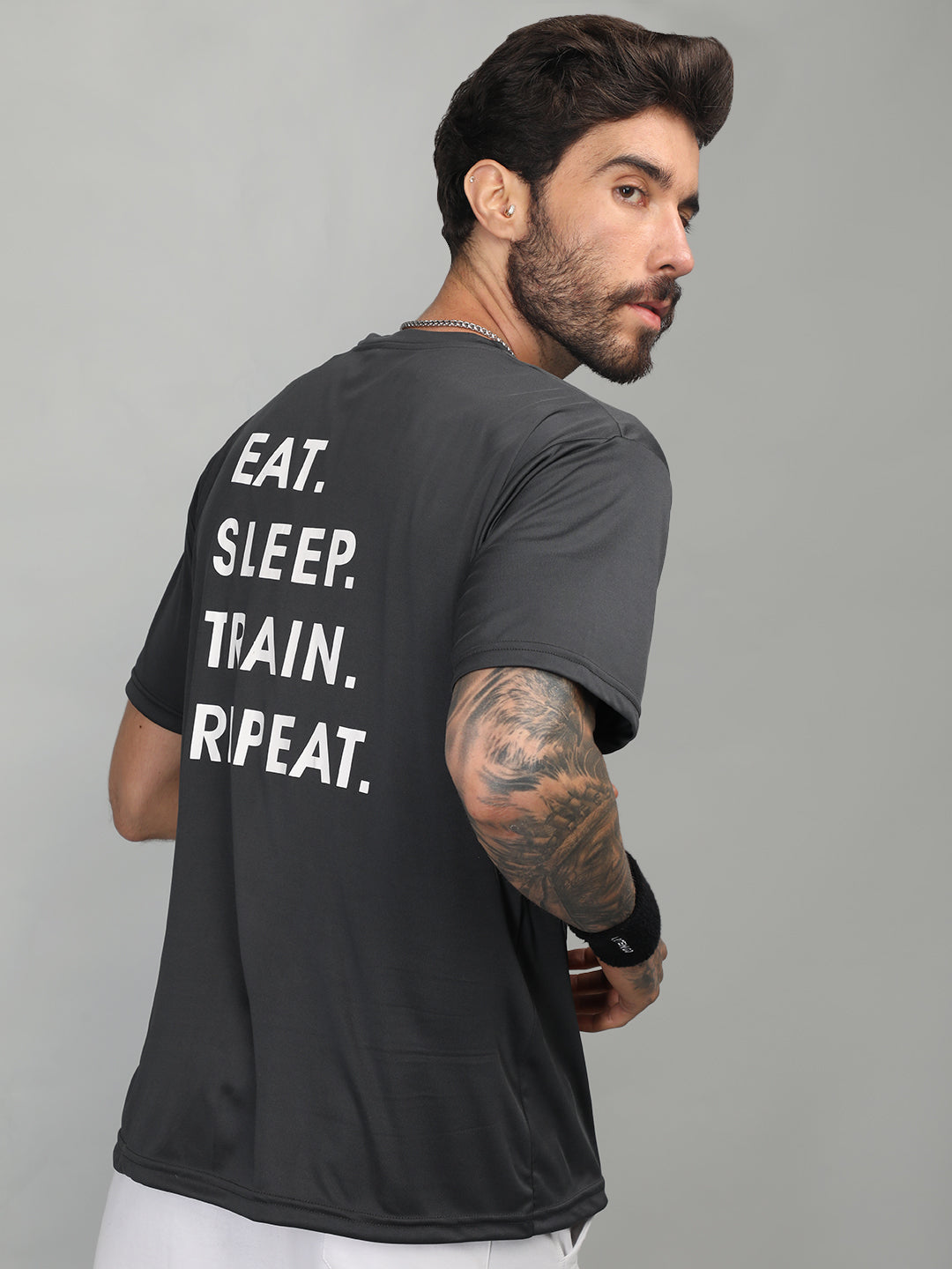 Men's Round Neck Gym Sports Dark Grey