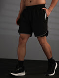 Men Double Layered Sports Running Shorts Black Grey