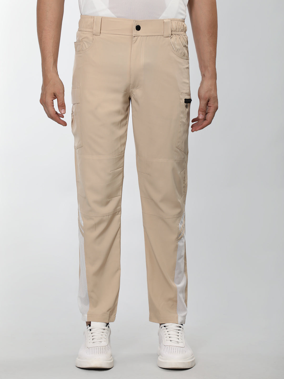 Men's Beige White Active Trouser