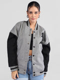 Women Oversized Winter Wear Varsity Jacket with Ribbed Cuffs