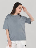 Women Oversized Cotton Solid Round Neck Tshirts