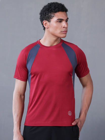 Men's Half Sleeves Dry Fit Gym T-shirt Maroon Grey