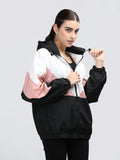 Women Colourblocked Hooded Windcheater Oversized Sports Jacket