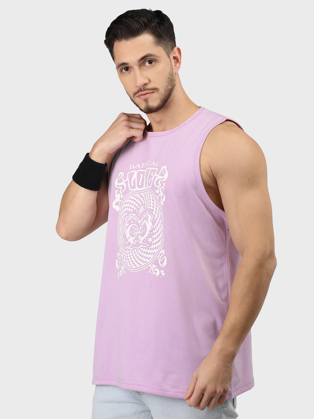 Men Lavender Printed Gym Tank Tops Sports Sleeveless Vest