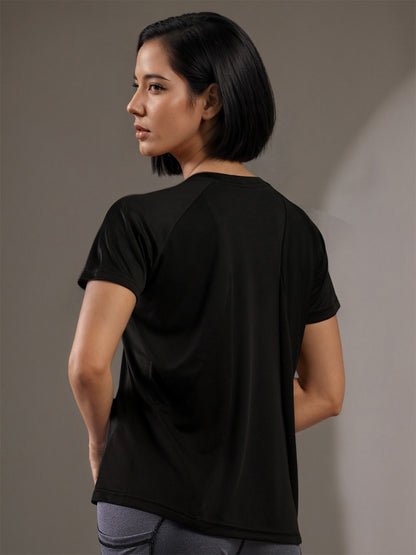 Women's Half Sleeves Dry Fit Gym T-shirt Black