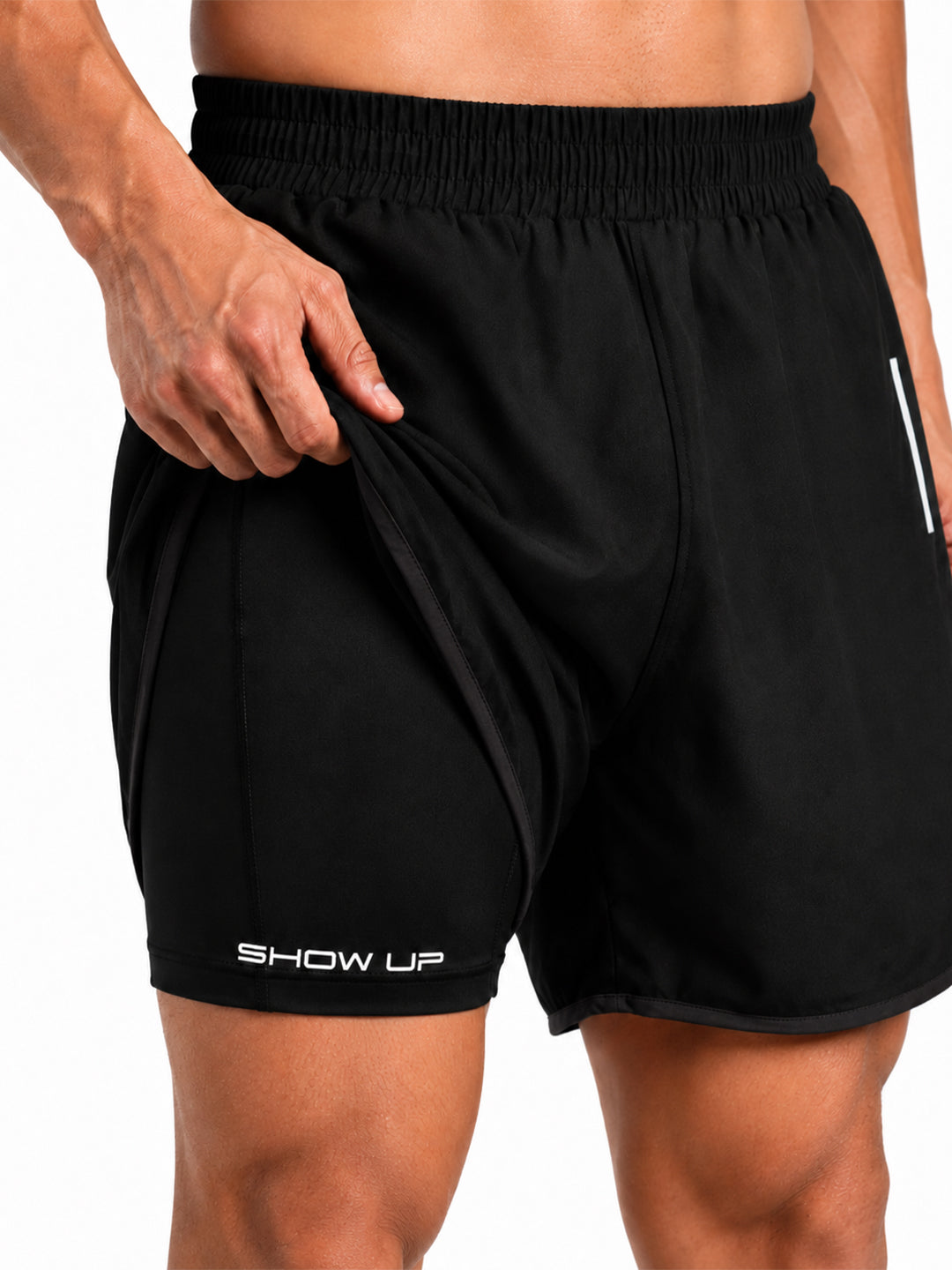 Men Double Layered Sports Running Shorts Black