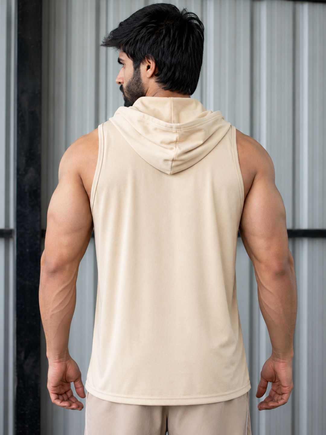 Men Cream Cotton Gym Tanktop Sleeveless Sports Vest
