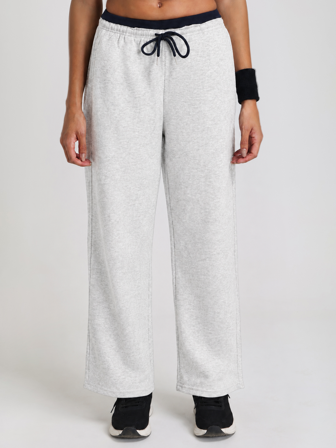 Women Relaxed Fit Wide Leg Trackpants Light Grey