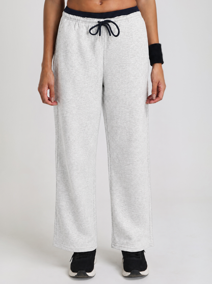 Women Relaxed Fit Wide Leg Trackpants Light Grey
