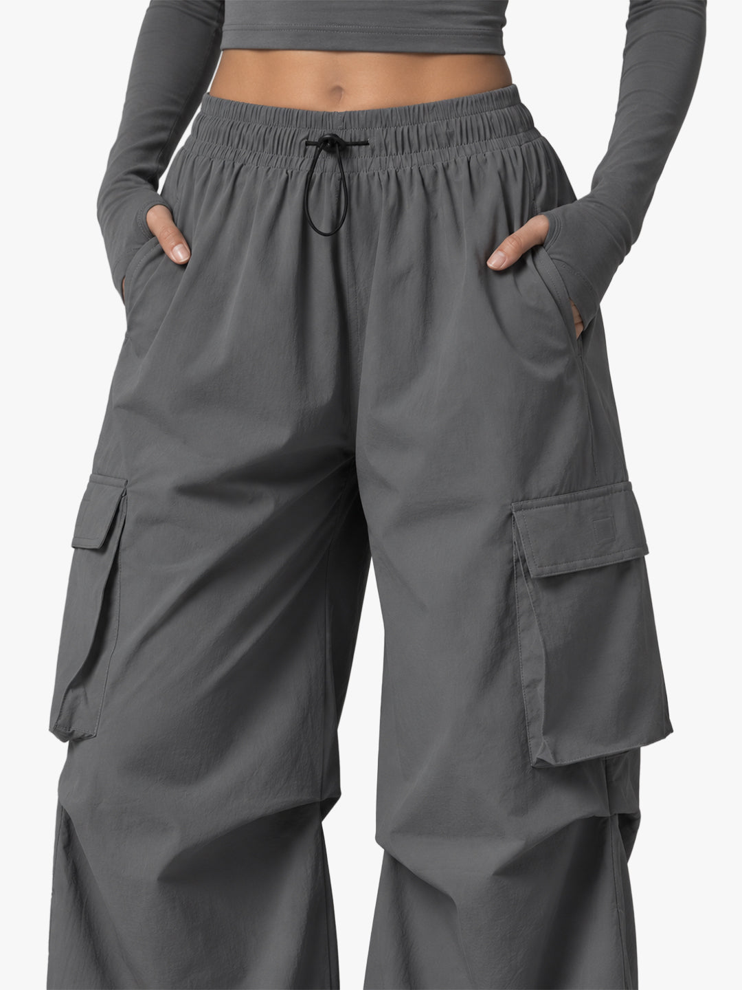 Women's Mid Waist Baggy Cargo Parachute Pants