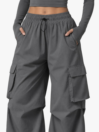 Women's Mid Waist Baggy Cargo Parachute Pants