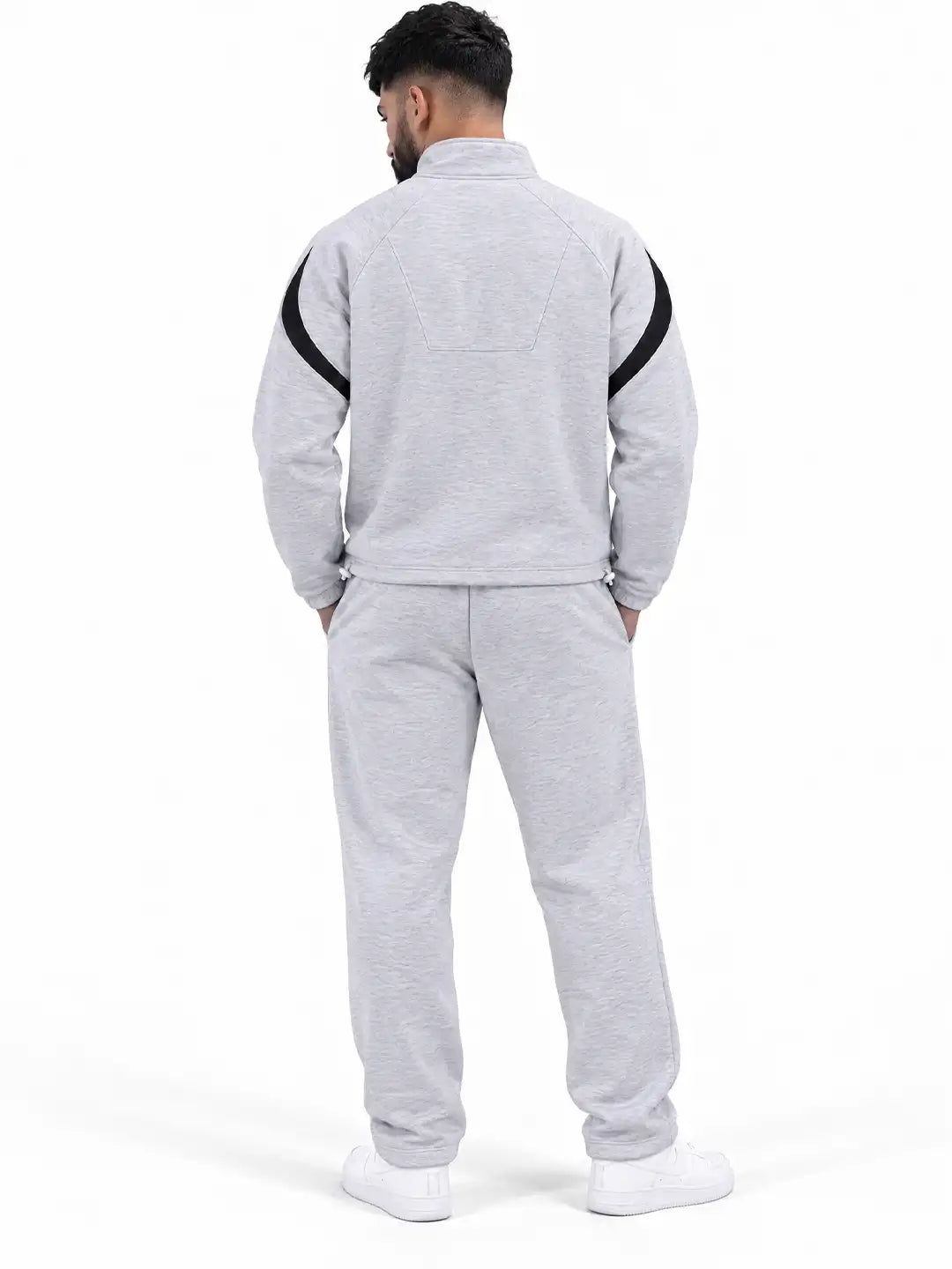 Grey Black Heavy Fleece Winter Tracksuit Men