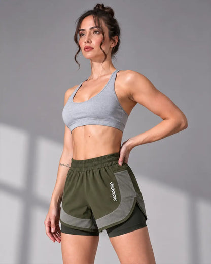 Women’s Double Layer Sports Running Shorts Olive