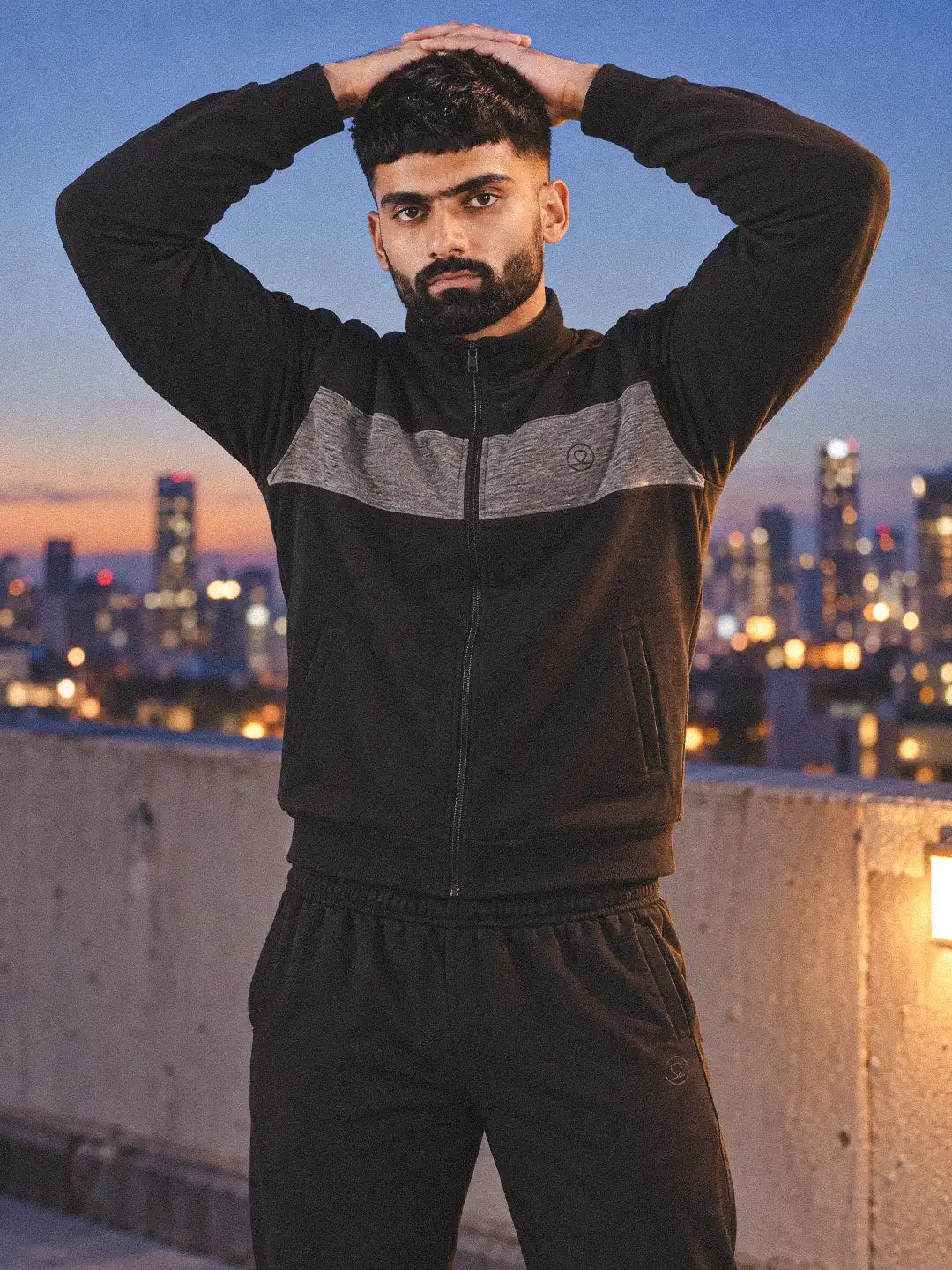 Black Grey Heavy Fleece Winter Tracksuit Men