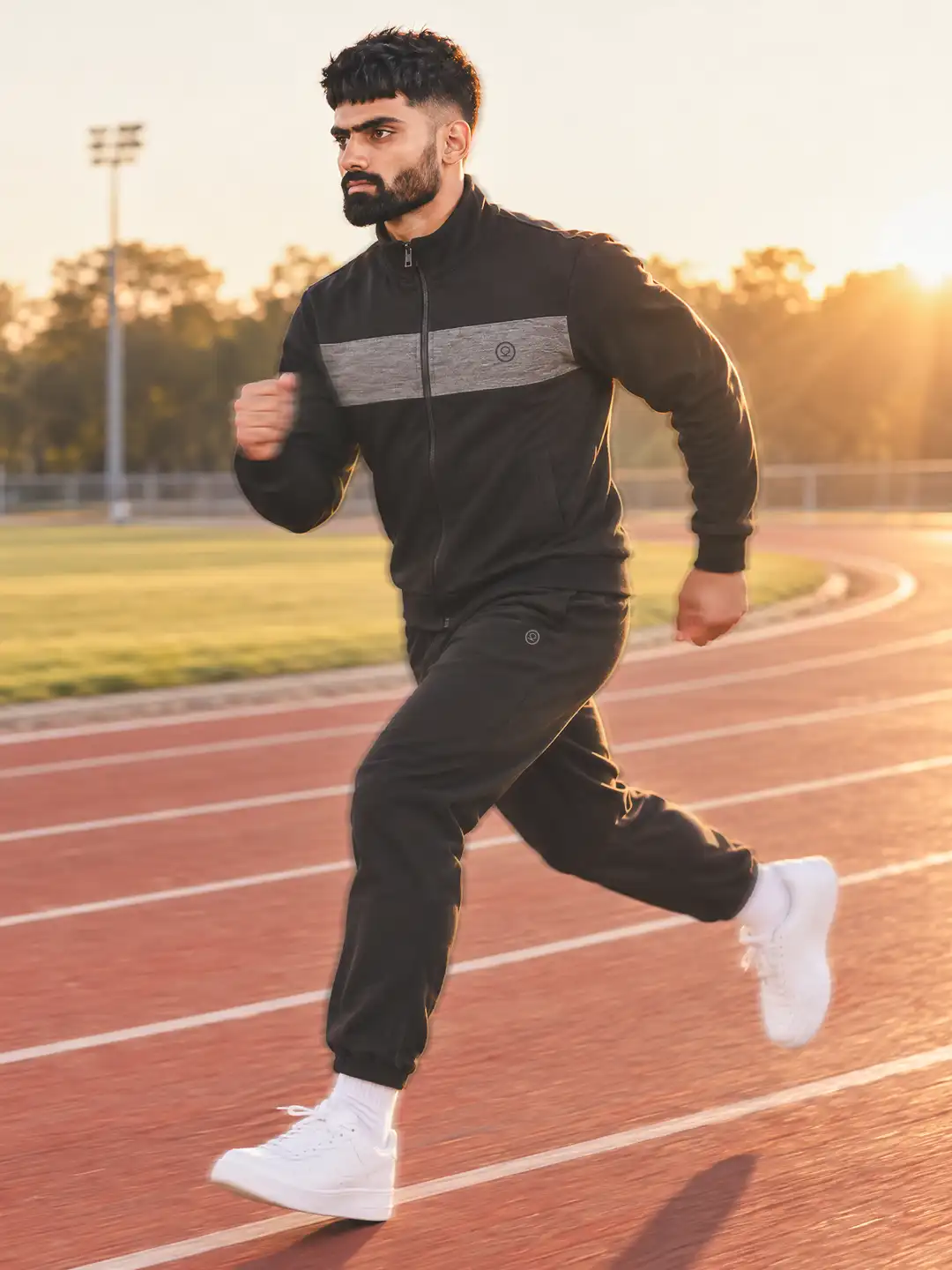 Black Grey Heavy Fleece Winter Tracksuit Men