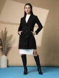 Women Notched Lapel Collar Woolen Winter Single Breasted Overcoat