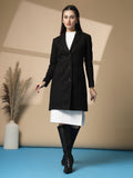 Women Notched Lapel Collar Woolen Winter Single Breasted Overcoat