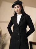 Women Notched Lapel Collar Woolen Winter Single Breasted Overcoat