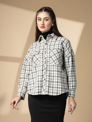 Women Winter Wear Check Shacket | CHKOKKO