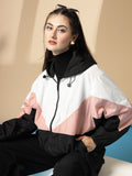 Women Colourblocked Hooded Windcheater Oversized Sports Jacket