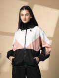 Women Colourblocked Hooded Windcheater Oversized Sports Jacket