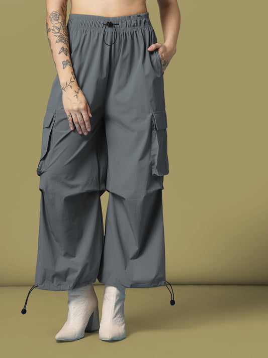 Women's Mid Waist Baggy Cargo Parachute Pants