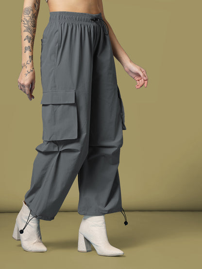 Women's Mid Waist Baggy Cargo Parachute Pants