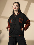 Women Oversized Winter Wear Varsity Jacket with Ribbed Cuffs