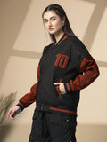 Women Oversized Winter Wear Varsity Jacket with Ribbed Cuffs