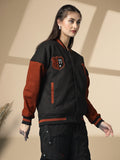 Women Oversized Winter Wear Varsity Jacket with Ribbed Cuffs