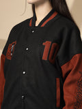 Women Oversized Winter Wear Varsity Jacket with Ribbed Cuffs