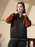 Women Oversized Winter Wear Varsity Jacket with Ribbed Cuffs