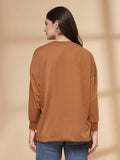 Women Golden Brown Oversized Full Sleeve Round Neck Tshirt