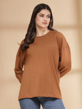 Women Golden Brown Oversized Full Sleeve Round Neck Tshirt