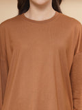 Women Golden Brown Oversized Full Sleeve Round Neck Tshirt