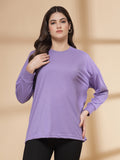 Women Purple Oversized Full Sleeve Round Neck Tshirt